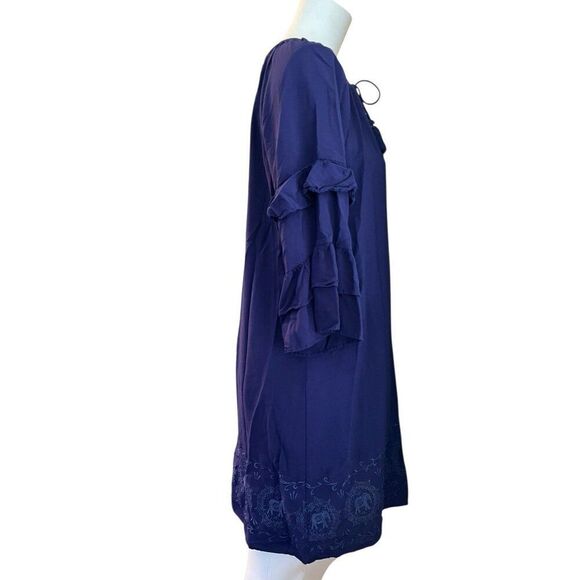 Simply Southern Large Blue Purple Shift Dress Elephant Embroidery Ruffle Sleeves - Picture 7 of 10